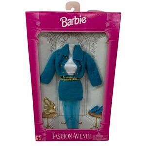 NIB Vintage Barbie Fashion Avenue #14980 Blue Teal Skirt Jacket Set Gold Purse